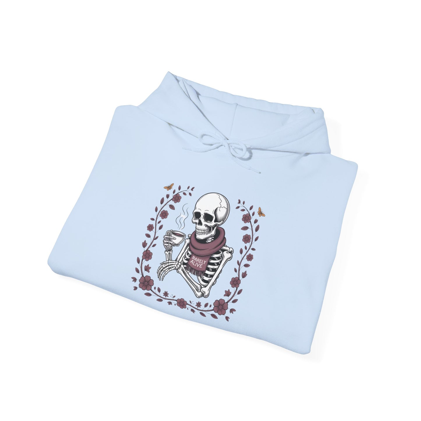 Skeleton Drinking Coffee Hoodie — Vintage Floral Skull Sweatshirt