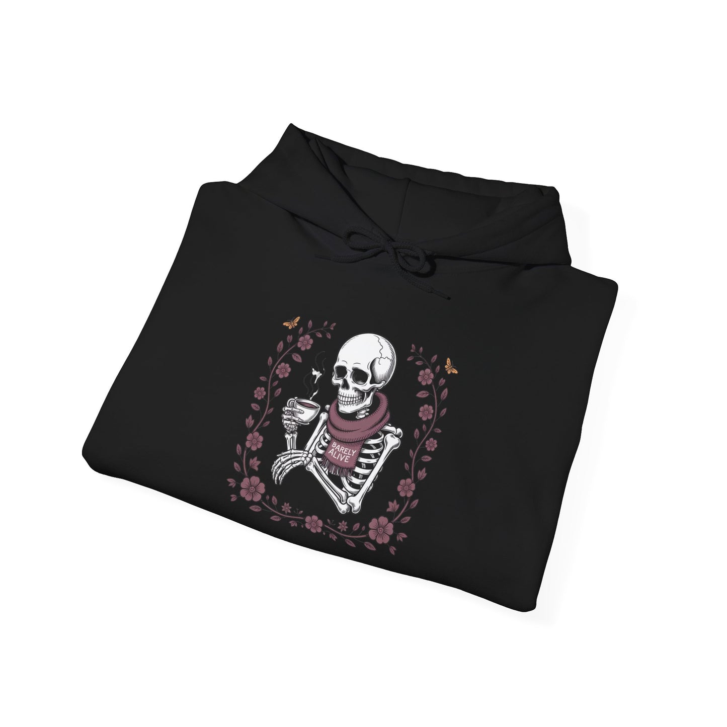 Skeleton Drinking Coffee Hoodie — Vintage Floral Skull Sweatshirt