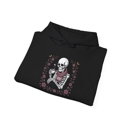 Skeleton Drinking Coffee Hoodie — Vintage Floral Skull Sweatshirt
