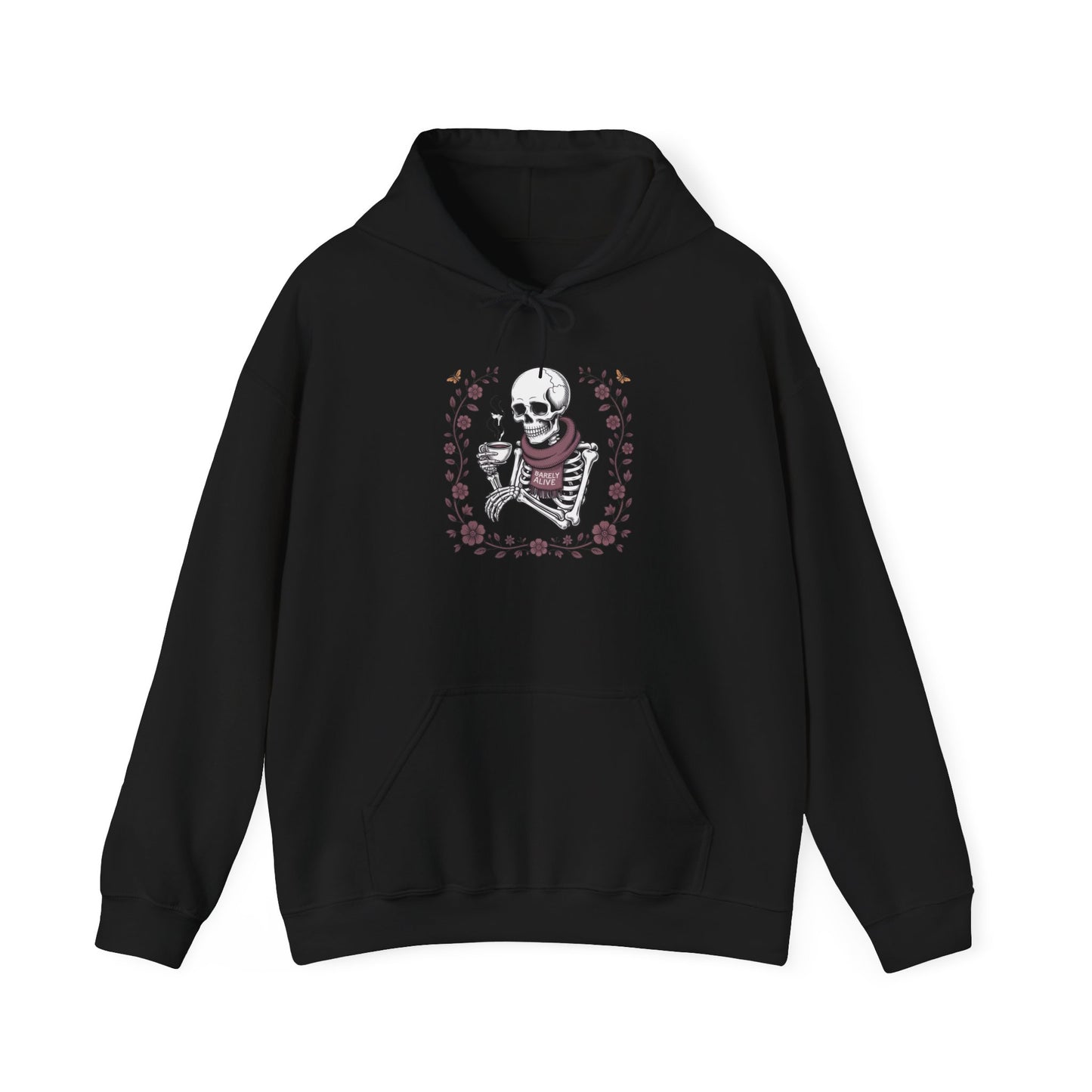 Skeleton Drinking Coffee Hoodie — Vintage Floral Skull Sweatshirt