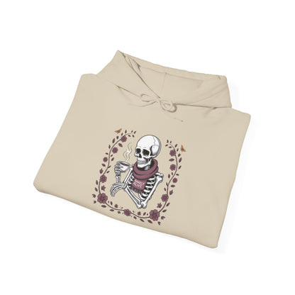 Skeleton Drinking Coffee Hoodie — Vintage Floral Skull Sweatshirt