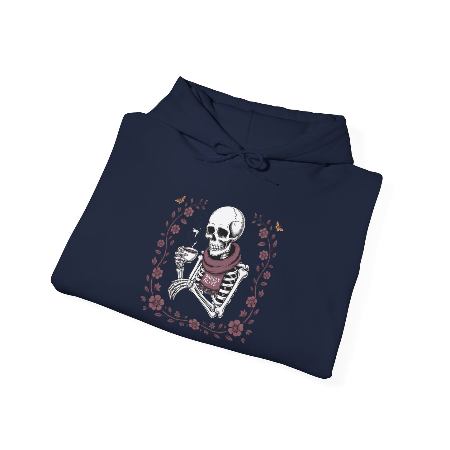 Skeleton Drinking Coffee Hoodie — Vintage Floral Skull Sweatshirt